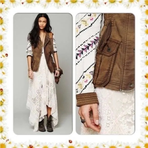 Free People Follow Your Heart Cargo Jacket SZ L Brown Aztec Print - Picture 2 of 8